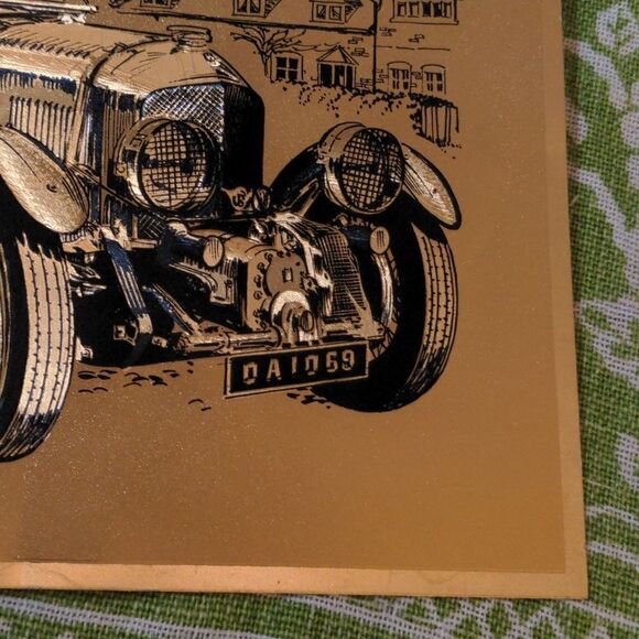 1928 Bentley Gold Foil Metallic Framed Vintage Etching art print - Picture 6 of 8